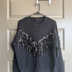 VICI Sweater with Sequin Fringe